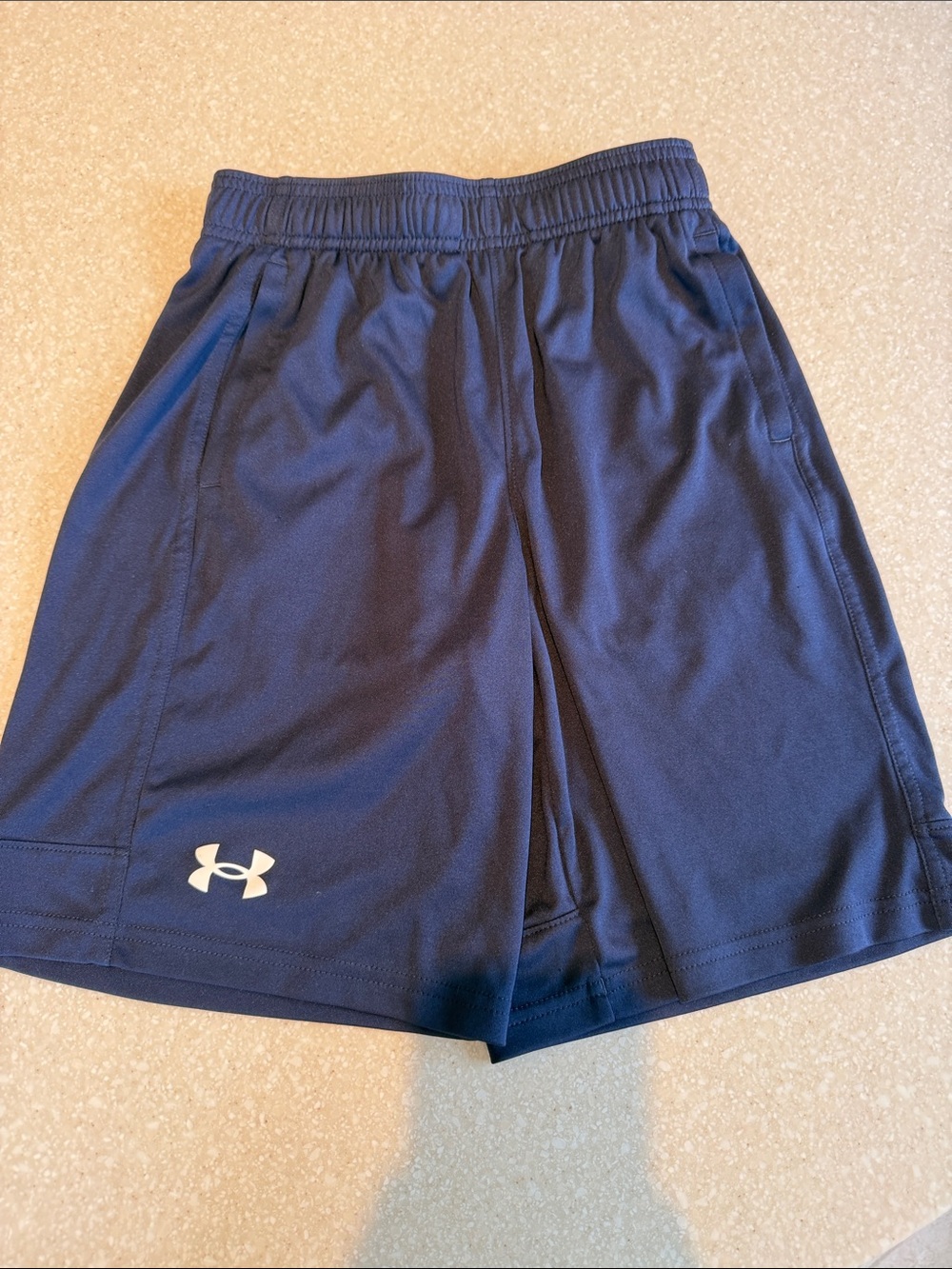 Under Armour Men's Dark Blue Athletic Shorts with White Logo